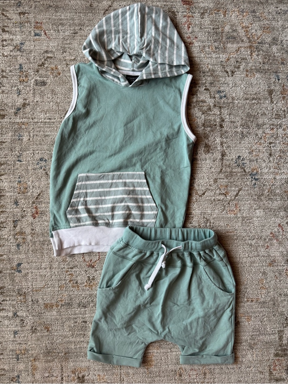 Little Bipsy Seafoam Striped Hooded Tank & Shorts Set